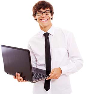 Student holds laptop