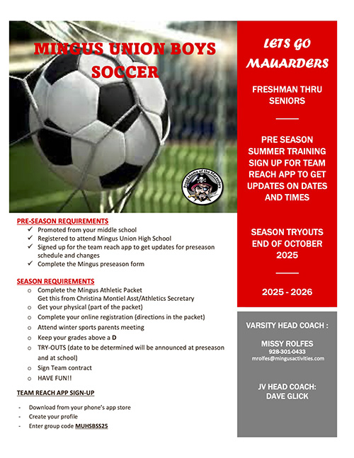 Boys Soccer Program flyer for 2025-2026