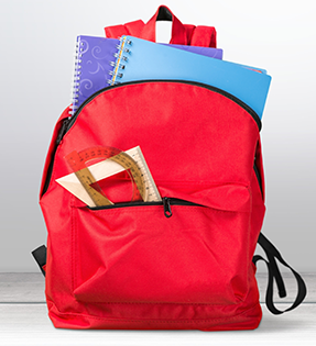 red backpack with school supplies